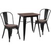 Flash Furniture Square Square Black Metal Table Set with Wood T, 26" W, 26" L, 30.25" H, Wood Top, Wood Grain CH-WD-TBCH-15-GG